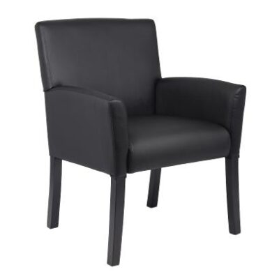 Mid back box arm chair. Black with Black finished wood legs.