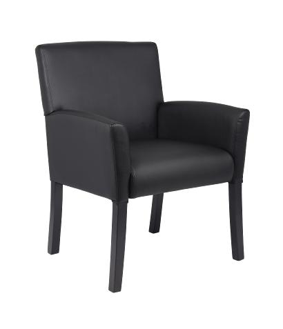 Mid back box arm chair. Black with Black finished wood legs.