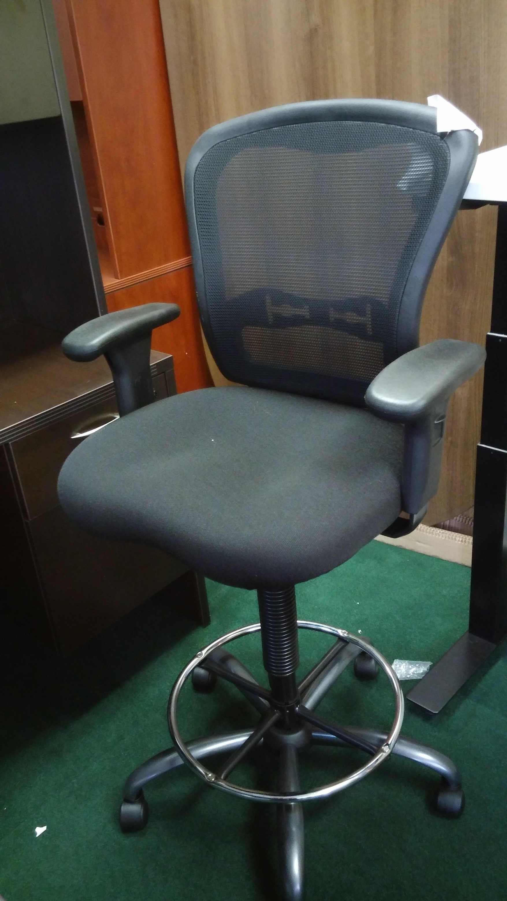 Adjustable height drafting stool with mesh back