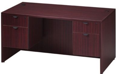 5' desk double pedestal mahogany laminate