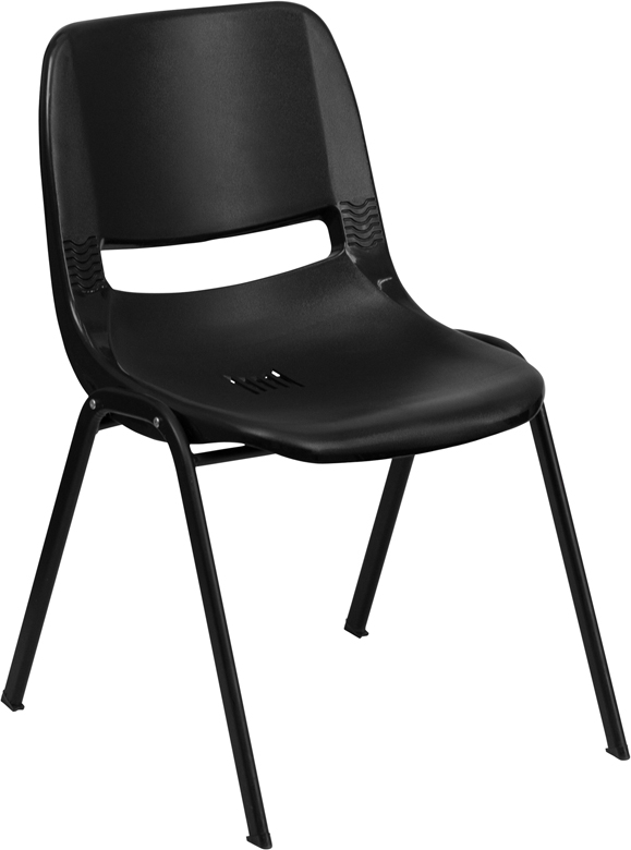 Black plastic shell chair with 880 lb. Capacity