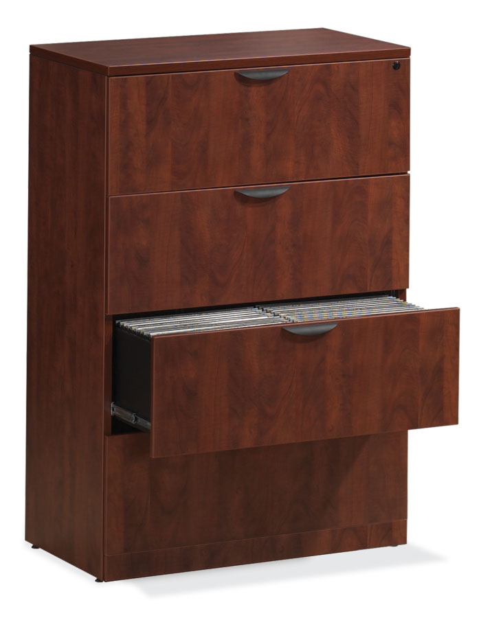 36" 4-drawer lateral file cabinet cherry laminate