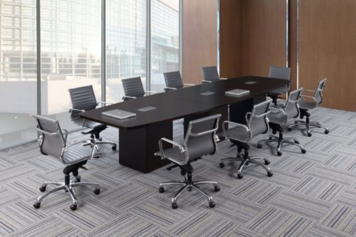 14' Laminate boat shape conference table with cube bases espresso laminate