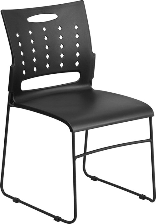 Black Sled Base Stack Chair with Air-Vent Back