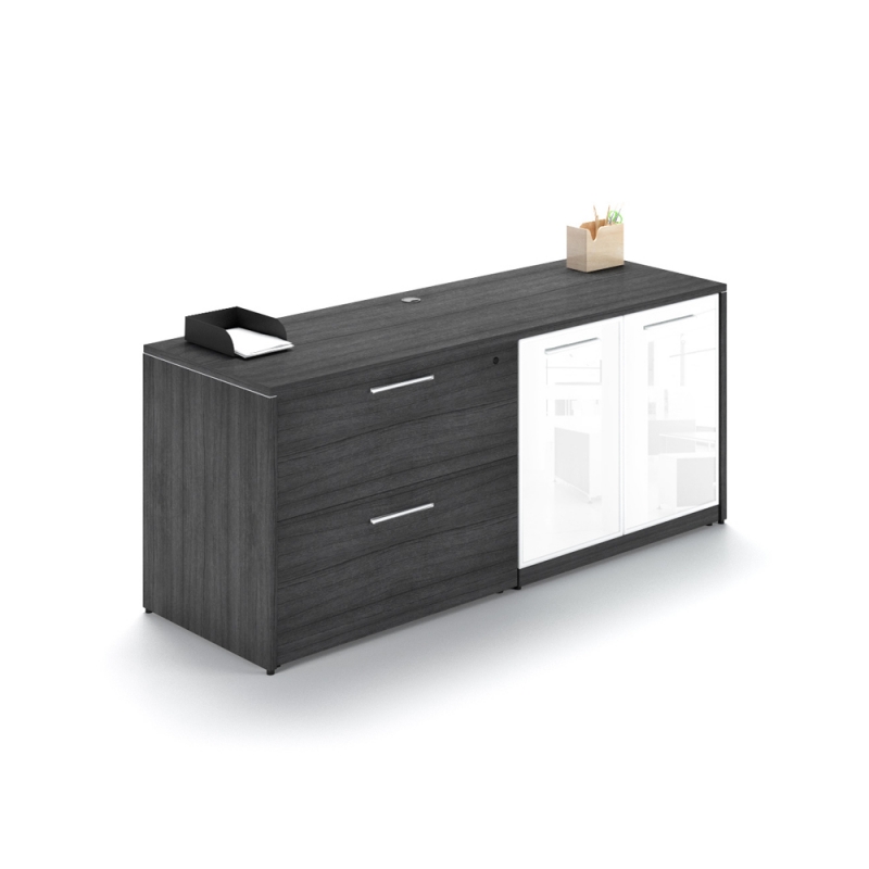 lateral file-glass door storage credenza gray