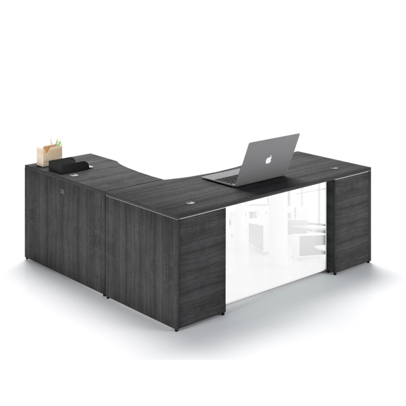 executive L-shape desk glass modesty gray