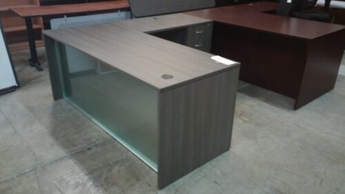 Acrylic front L-shape desk gray