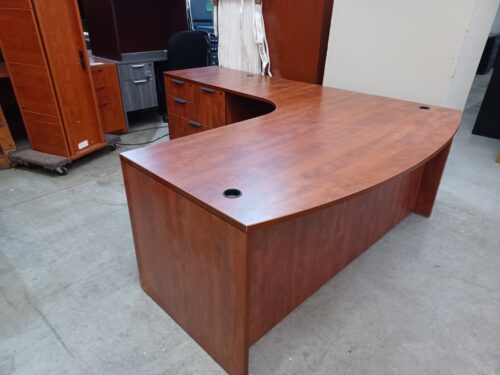Used executive bow front corner L cherry laminate