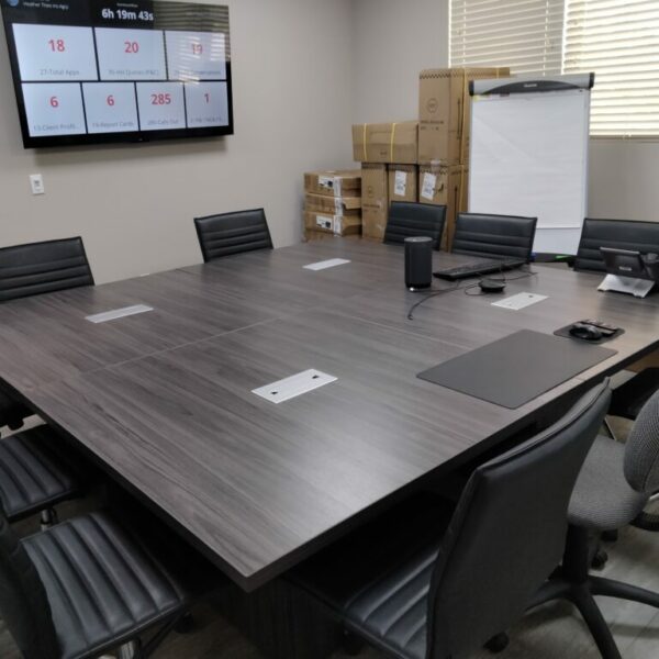 8' square conference table with cube base gray 