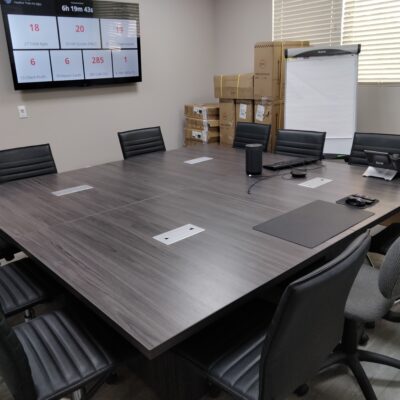 8' x 8' square conference table with cube base gray
