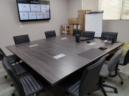 8' x 8' square conference table with cube base gray