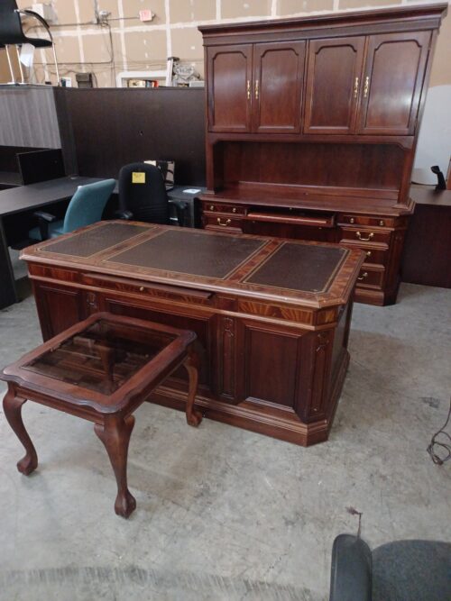 Used desk credenza & hutch mahogany