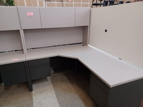 Used 5' x 6' corner desk with hutch charcoal/ gray