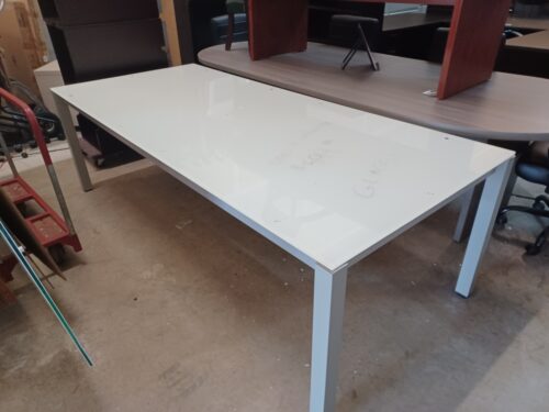 Used 8' white glass top conference table