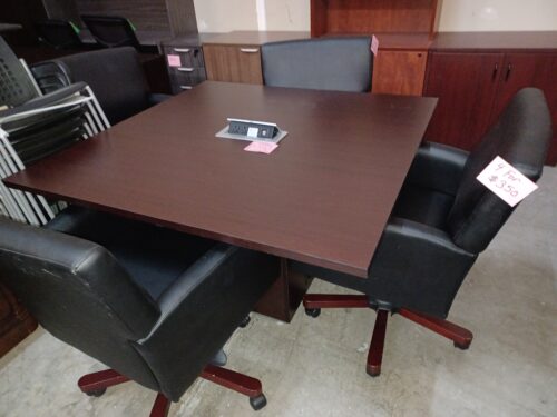 Used 4' cube base table with power grommet espresso