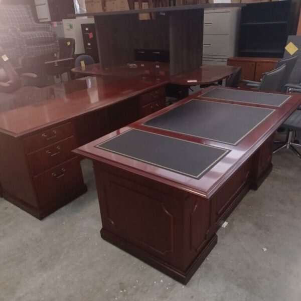Used desk and 24" x 72" credenza mahogany wood veneer