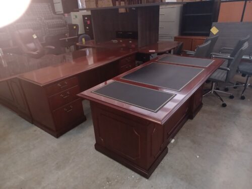36" x 72" traditional Used desk and 24" x 72" credenza mahogany wood veneer