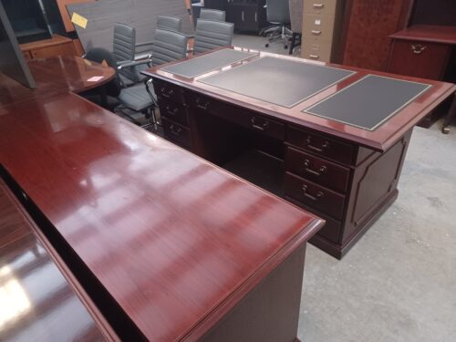 Used desk and credenza mahogany wood veneer