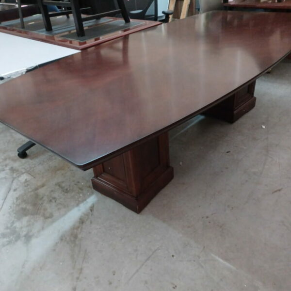 36"/48" x 96" boat shape conference table mahogany wood veneer.